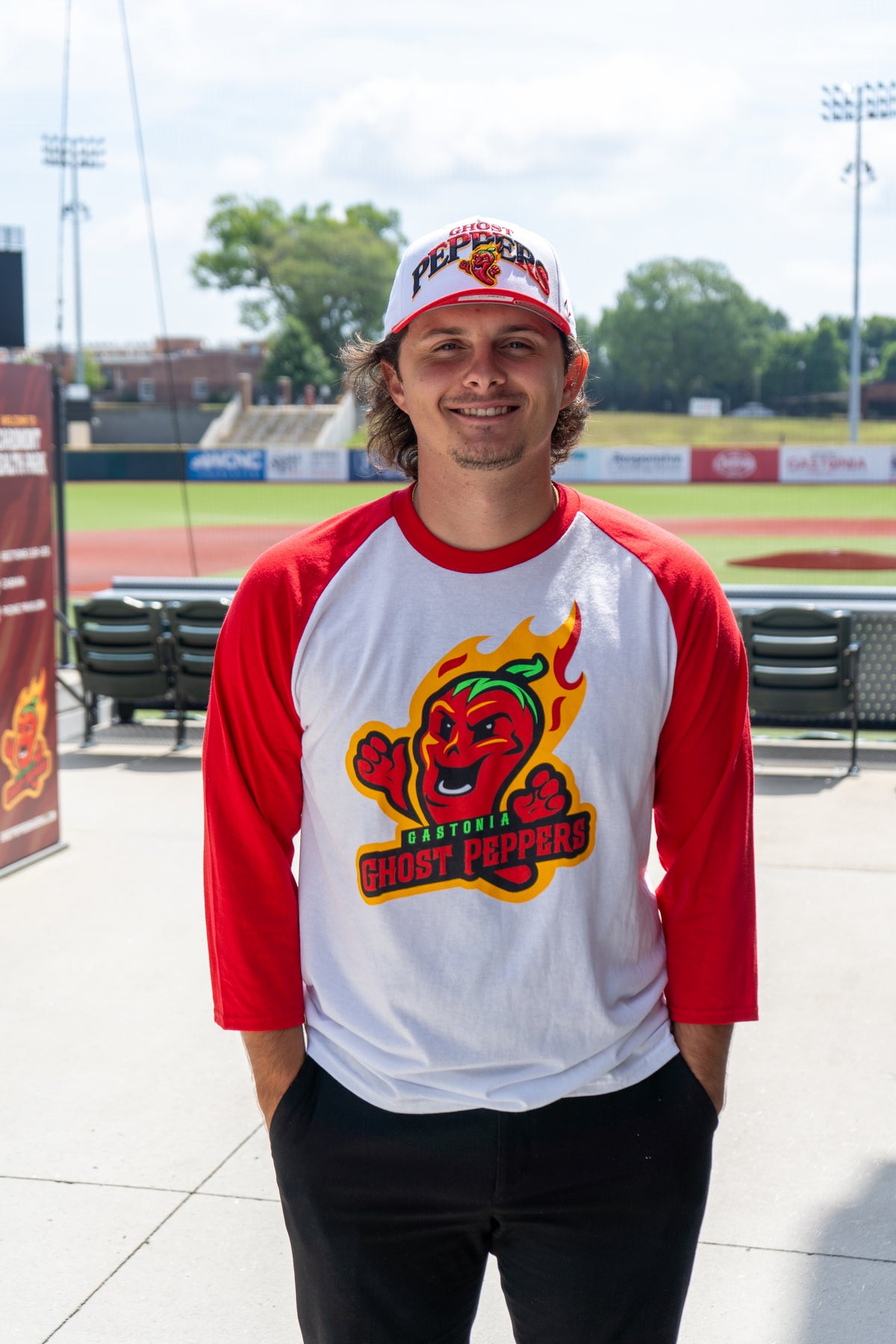 Gastonia Ghost Peppers Red/White 3/4-Sleeve Raglan Tee