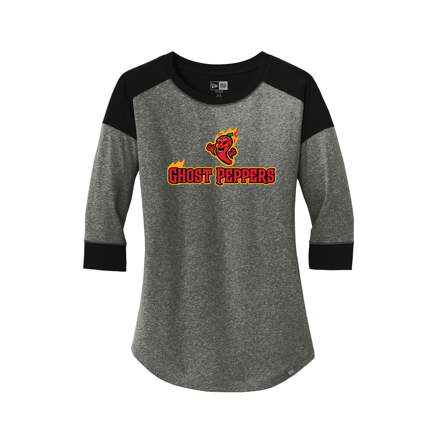Ghost Peppers Women's Black Twist New Era® 3/4-Sleeve Baseball Raglan Tee