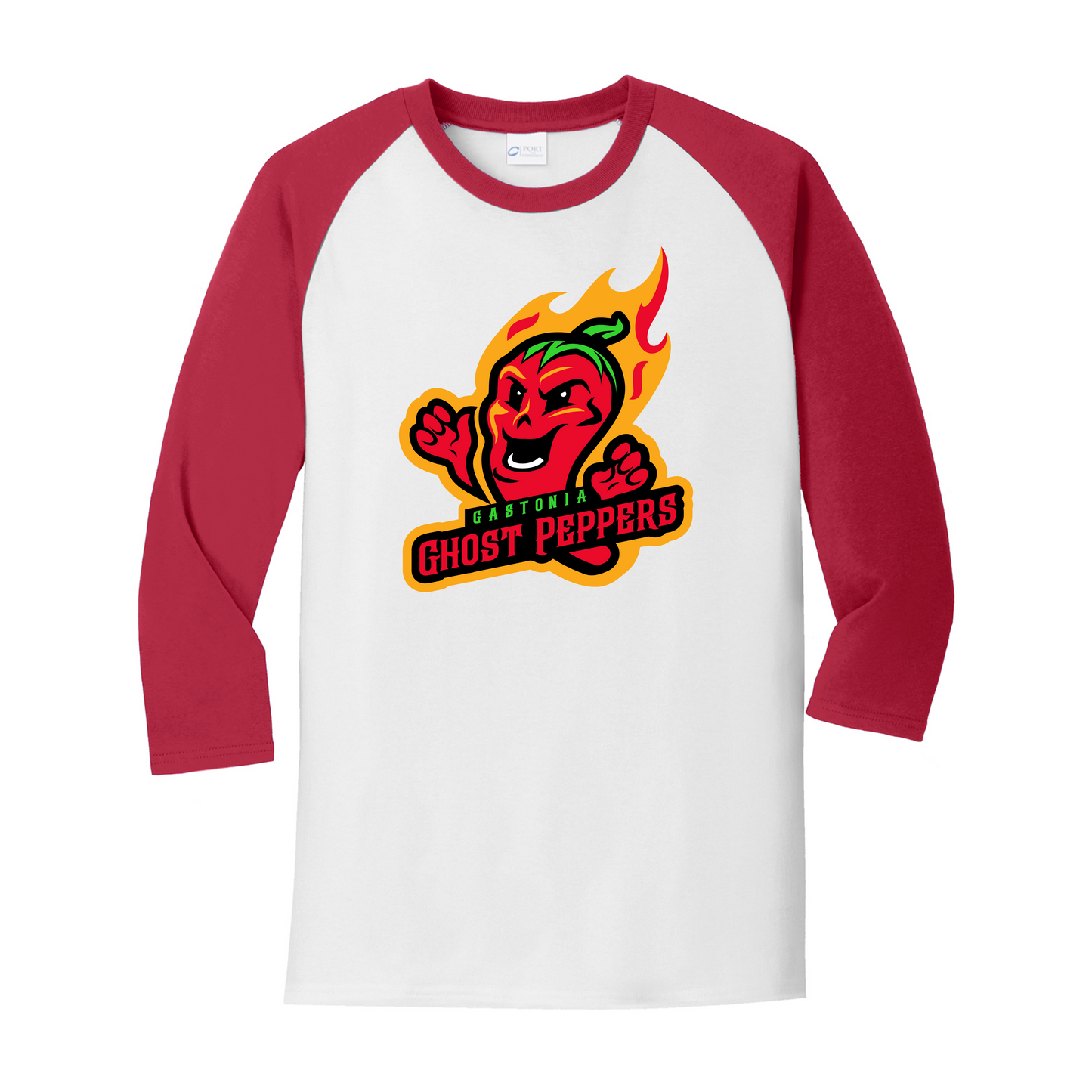 Gastonia Ghost Peppers Red/White 3/4-Sleeve Raglan Tee