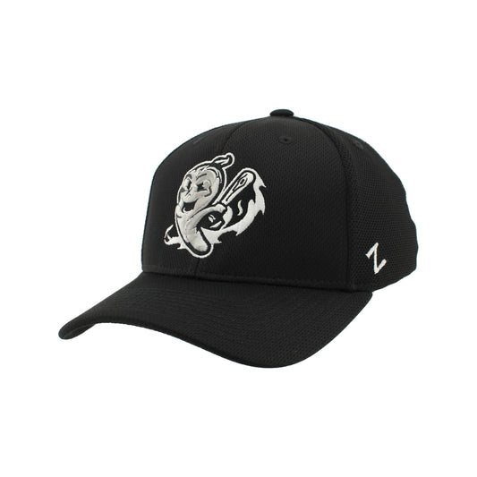 Gastonia Ghost Peppers Black Silver Smash Logo Fitted Hat