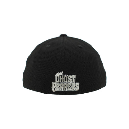 Gastonia Ghost Peppers Black Silver Smash Logo Fitted Hat