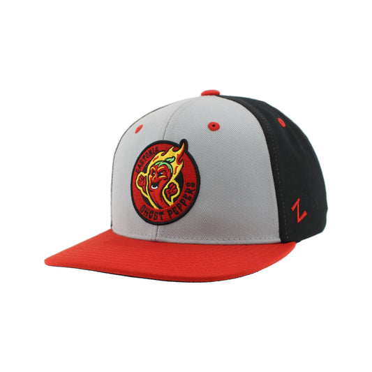 Gastonia Ghost Peppers Z11 Gry/Blk/Rd Round Logo Hat